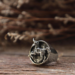 carousel horse ring for men made of sterling silver 925 Minimal style