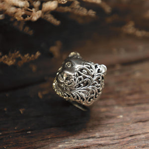 Gothic tiger sterling silver ring 925 for men biker style