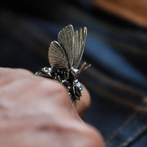 butterfly and flowers Ring for unisex made of sterling silver 925 Boho style
