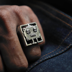 vintage robot sterling silver ring 925 for men Minimal style