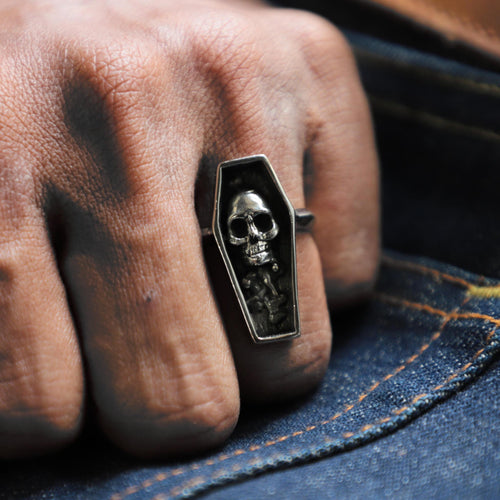 coffin skull sterling silver ring 925 for men made gothic style