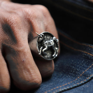 carousel horse ring for men made of sterling silver 925 Minimal style