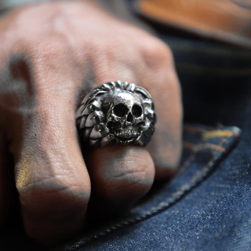 Jaguar Warrior Skull sterling silver Ring 925 biker style