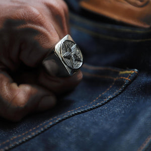 Double stars square sterling silver ring men biker skull gothic cowboy western