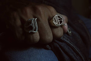Q alphabet Biker Ring gothic sterling silver 925 Old english A-Z Initial Letters GIFT Monogram NAME