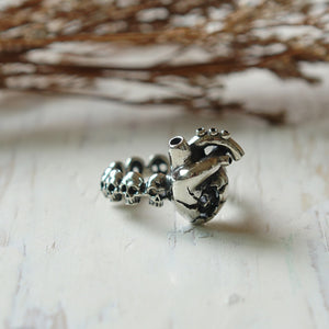 Human Heart and skull for unisex made of sterling silver Ring 925 love style