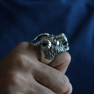 lion Horned goat for men made of sterling silver ring 925 Satan style
