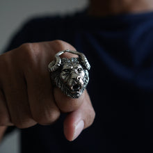 lion Horned goat for men made of sterling silver ring 925 Satan style