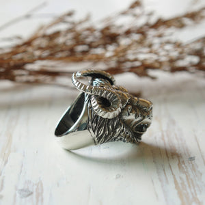 lion Horned goat for men made of sterling silver ring 925 Satan style