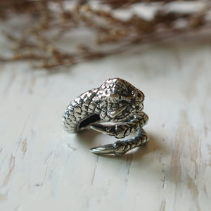 King cobra snake and Dragon claw for man made of sterling silver ring 925 biker style
