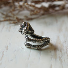King cobra snake and Dragon claw for man made of sterling silver ring 925 biker style