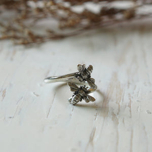 honey Bee Ring for girl made of sterling silver ring 925 boho style Nature Adjustable couple animal
