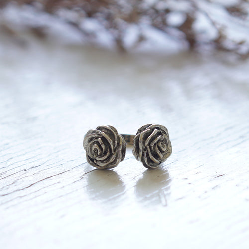 double Rose leaf Vine sterling silver Ring 925 nature twig flower boho gothic