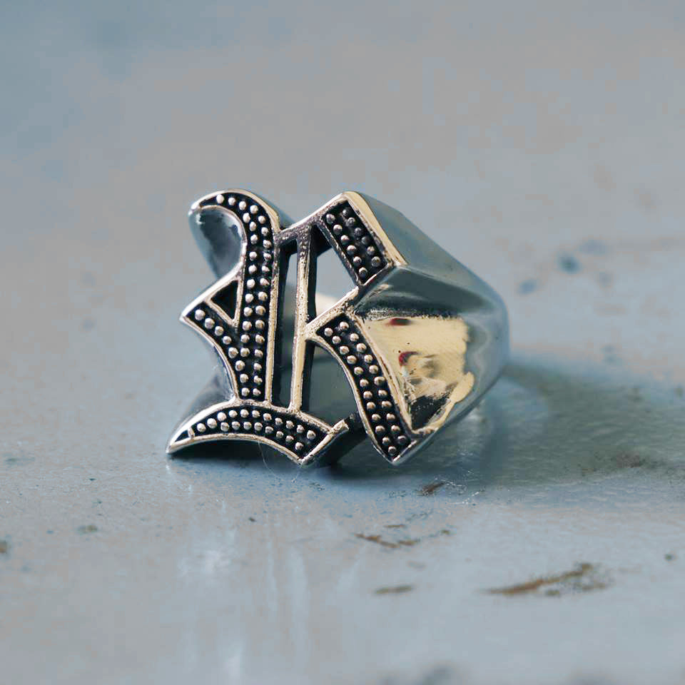 R alphabet Biker Ring gothic sterling silver 925 Old english
