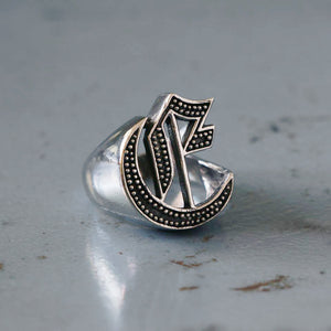 E alphabet Biker Ring gothic sterling silver 925 Old english A-Z Initial Letters GIFT Monogram NAME