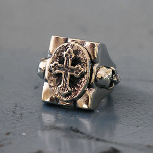 Vintage Mexican Cross Ring sterling silver 925 Biker Skull Christ Jesus men pirate