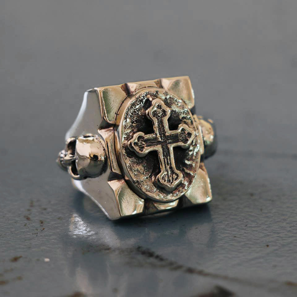 Vintage Mexican Cross Ring sterling silver 925 Biker Skull