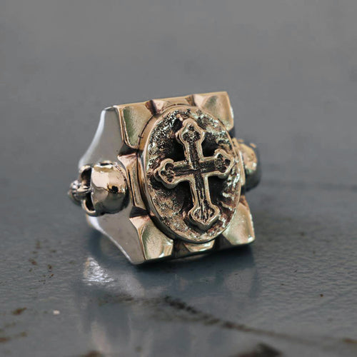 Vintage Mexican Cross Ring sterling silver 925 Biker Skull Christ Jesus men pirate