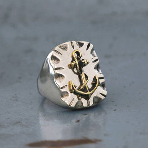Mexican Biker anchor Ring sterling silver brass Navy world war sailor men Vintage