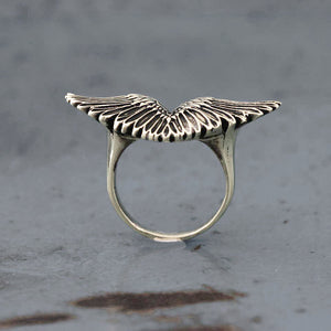 angel wing ring silver sterling GOTHIC Bird fly Biker gift for her women