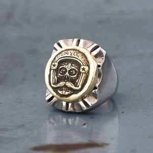 Mexican Biker skull Ring sterling silver hipster Vintage crossbones helmet Mustache cafe