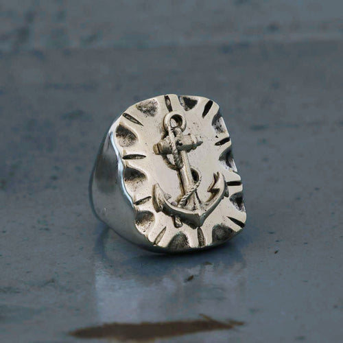 Mexican Biker anchor Ring sterling silver Vintage Navy world war sailor