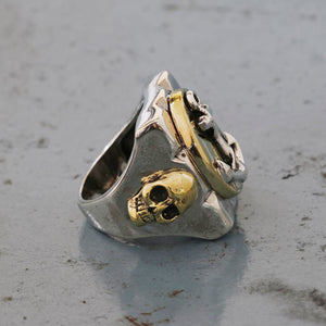 Mexican Biker anchor Navy Ring Skull sterling silver brass Vintage world war sailor men