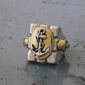 Mexican Biker anchor Navy Ring Skull sterling silver brass Vintage world war sailor men