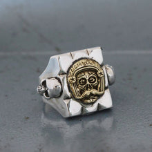 Mexican Biker skull Ring sterling silver brass hipster Vintage crossbones helmet Mustache cafe
