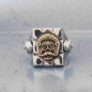 Mexican Biker skull Ring sterling silver brass hipster Vintage crossbones helmet Mustache cafe