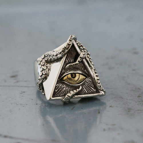 octopus tentacles illuminati Biker Ring sterling silver squid freemason masonic 925