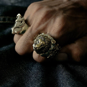 RASTA LION OF JUDAH Ring sterling silver brass marijuana TRIBAL Biker RAMPANT Vintage 925