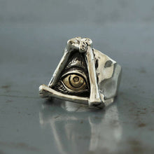 bone skeleton illuminati Biker Ring sterling silver brass freemason triangle masonic 925 eye
