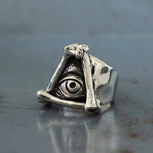 bone skeleton illuminati Biker Ring sterling silver freemason triangle masonic 925