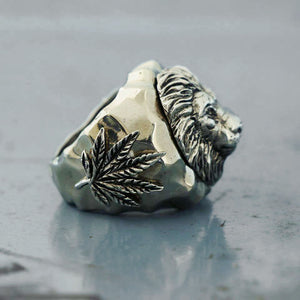 RASTA LION OF JUDAH Ring sterling silver marijuana TRIBAL Biker RAMPANT Vintage 925