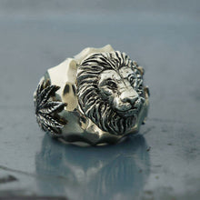 RASTA LION OF JUDAH Ring sterling silver marijuana TRIBAL Biker RAMPANT Vintage 925