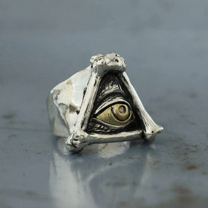 bone skeleton illuminati Biker Ring sterling silver brass freemason triangle masonic 925 eye