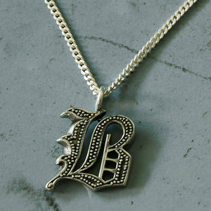 B alphabet gothic pendant necklace sterling silver 925 Biker old english A-Z Initial Letters