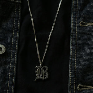 B alphabet gothic pendant necklace sterling silver 925 Biker old english A-Z Initial Letters