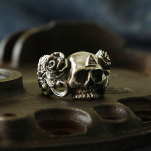 skull rose Flower ring sterling silver Skeleton Biker Gothic Punk illuminati