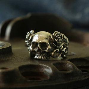 skull ring silver Skeleton rose Flower Biker Gothic Punk MAN Jewelry thorn 925
