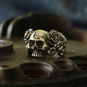 skull rose Flower ring sterling silver Skeleton Biker Gothic Punk illuminati