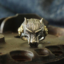 wolf viking ring sterling silver brass Biker Men Odin Punk Jewelry fox animal