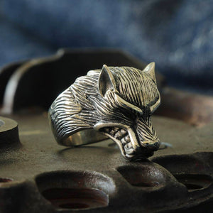 WOLF Viking RING sterling silver brass Biker Men Odin Punk Jewelry fox animal
