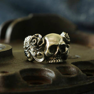 skull ring silver Skeleton rose Flower Biker Gothic Punk MAN Jewelry thorn 925