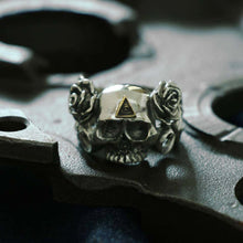 skull rose Flower ring sterling silver brass Skeleton Biker Gothic Punk illuminati