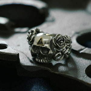 skull rose Flower ring sterling silver brass Skeleton Biker Gothic Punk illuminati