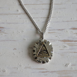 Mexican illuminati Pendant Necklace sterling silver 925 triangle freemason masonic men Biker