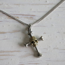 Cross bone Skull Pendant Necklace sterling silver 925 Vintage Biker Christ Jesus handmade