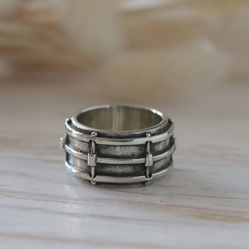 Snare Drum Ring Sterling Silver Jewelry musical instrument guitar piano Bass 925